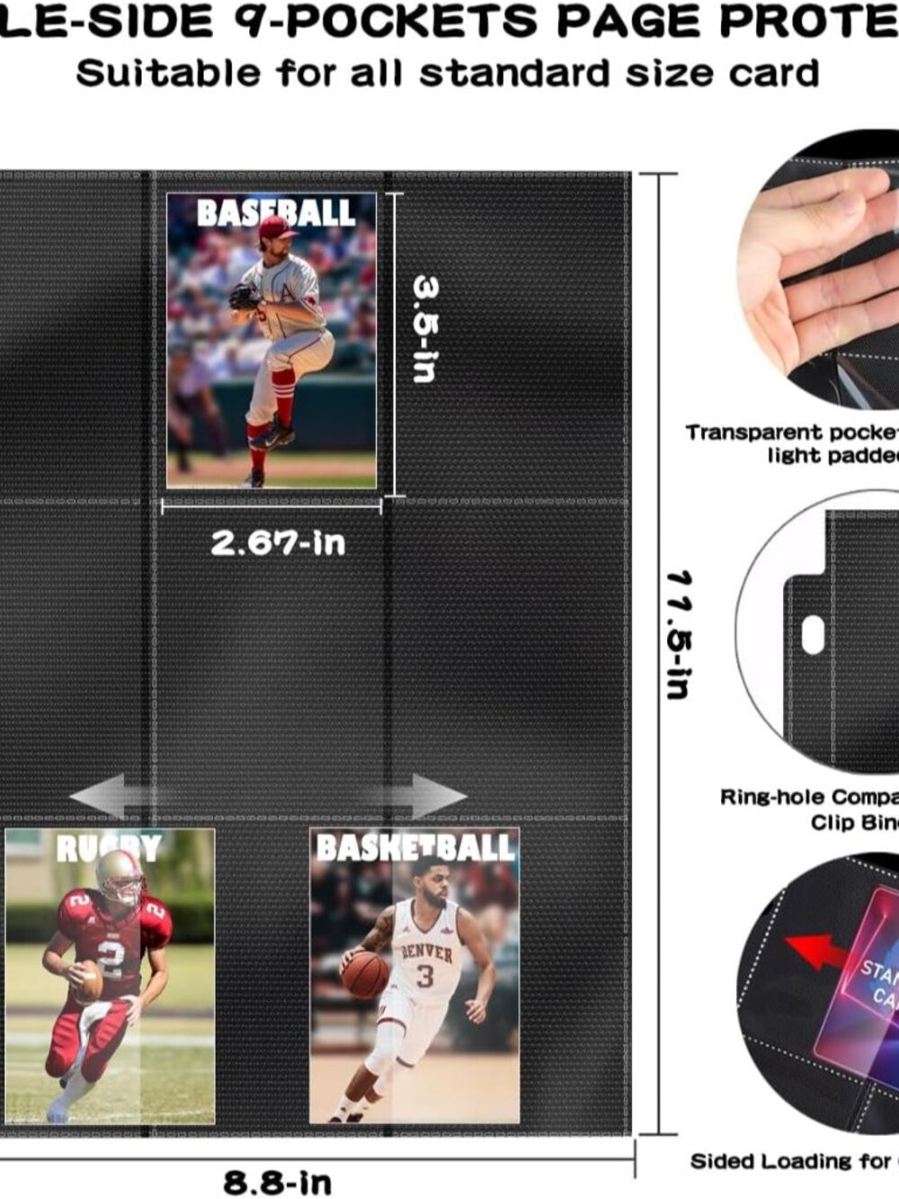900 Pockets Trading Baseball Card Sleeves Binder, 50 Pages Double-Sided Protecto - Picture 3 of 7